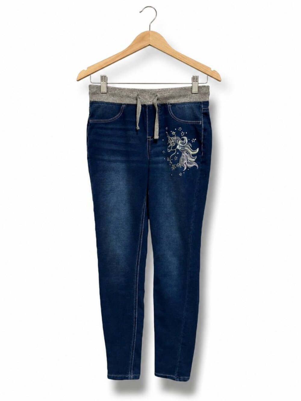 So Girls Blue Jeans Knit Stretchy Unicorn Drawstring Jeggings‎ Size 12